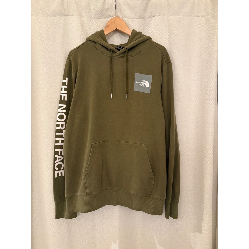 The North Face Mens Olive Green Box Logo Sleeve Graphic Pullover Hoodie Large